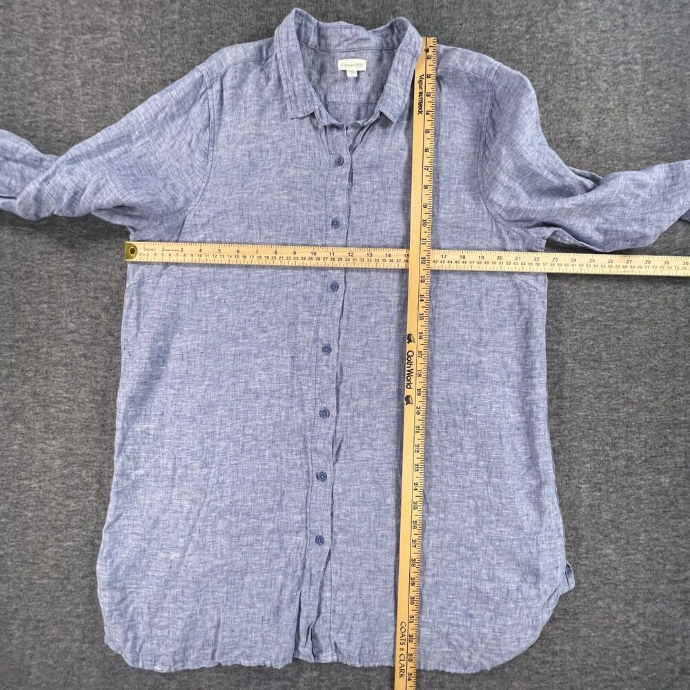 Garnet Hill‎ Easy Linen Tunic Shirt Dress L Blue Chambray Button Up Long Coastal - Picture 7 of 13